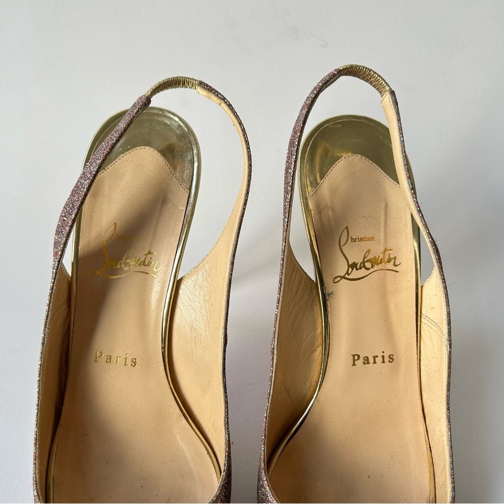 Christian Louboutin Lady Peep Slingback Peep Toe Glitter Heel sz 40 - Picture 5 of 16